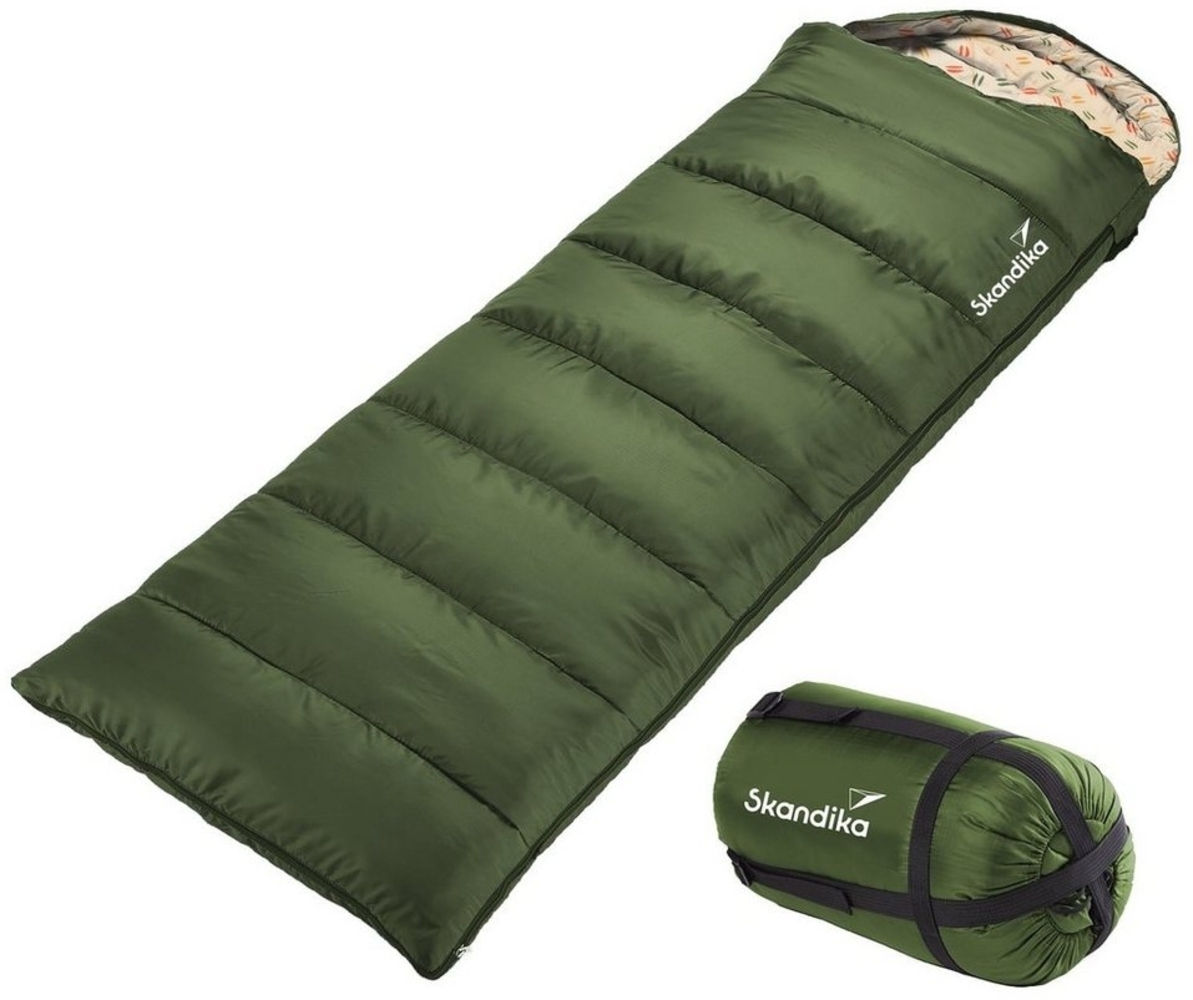 Skandika Schlafsack Iceland Dunkelgrün Reißverschluss rechts, Deckenschlafsack Erwachsene, koppelbar, 3-Jahreszeiten, bis -10° C, Packsack, Camping, Inn-/Outdoor Bild 1