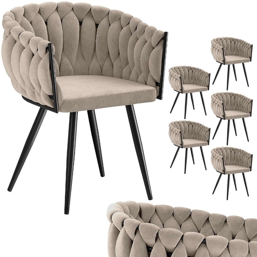 skølm 'Sudri' Esszimmerstühle, 6er Set, macchiato, gepolstert mit Samtbezug, höhenverstellbar, Schalenstuhl mit Armlehne, bis 120 kg belastbar Bild 1