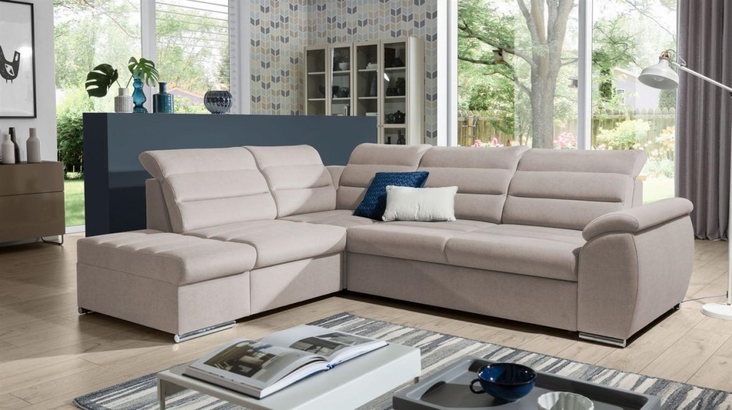 Ecksofa Schlafsofa Sofa PASCARA in Stoff Esito Beige Ottomane Links Bild 1