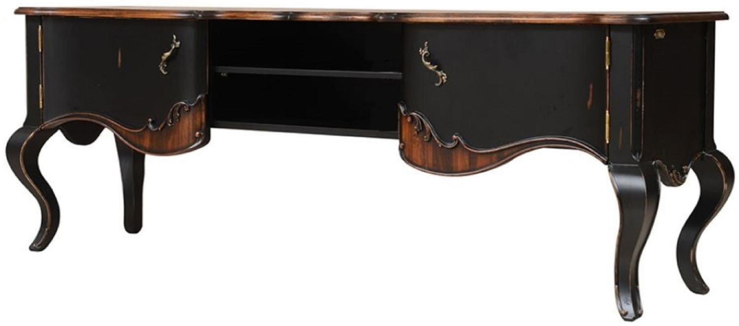 Casa Padrino Luxus Barock TV Schrank Braun / Antik Schwarz 182 x 48,5 x H. 63 cm - Prunkvolles Massivholz Sideboard mit 2 Türen - Luxus Möbel im Barockstil - Barock Möbel - Barock Einrichtung Bild 1