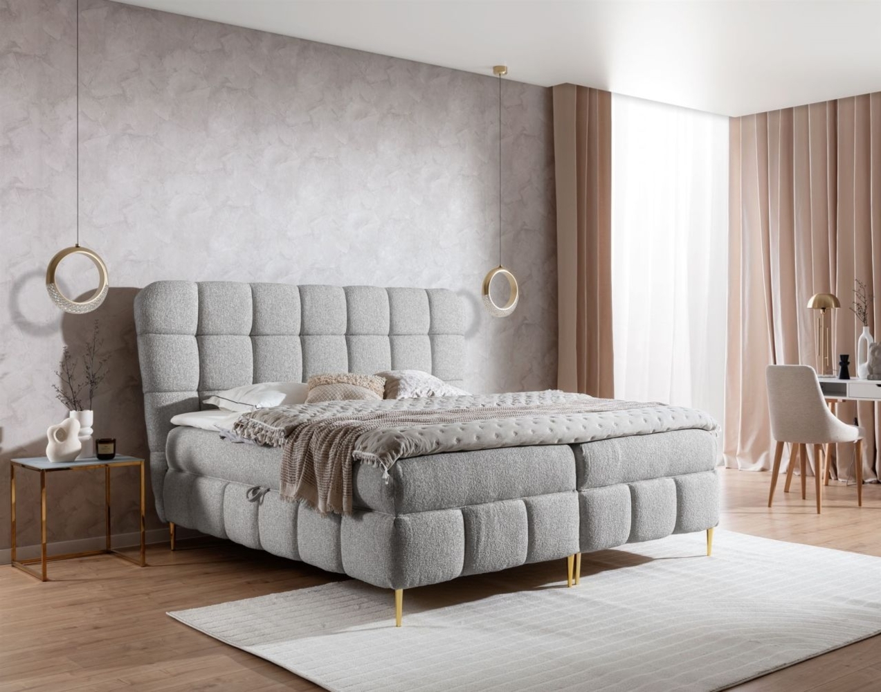 Boxspringbett Schlafzimmerbett GRAZIA 120x200cm Stoff Corbett Silbergrau Bild 1