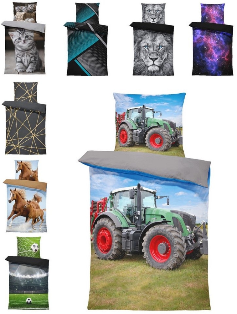 One Home Bettwäsche Fotodruck, Mikrofaser, 4 teilig, Traktor Trecker Landmaschinen, Knitterfrei Weich für Sommer und Winter Bild 1