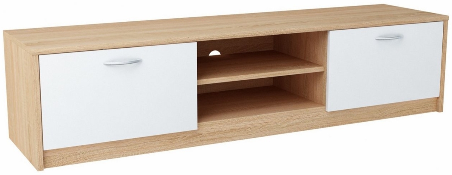 Home Collective TV-Schrank 160cm breit Lowboard mit matter Oberfläche Fernsehtisch (abgerundete Kante und Metall-Rollschienen Fernsehkommode) mit 2 Türen und 2 Regalen, aus laminiertem Board sonoma weiß Bild 1