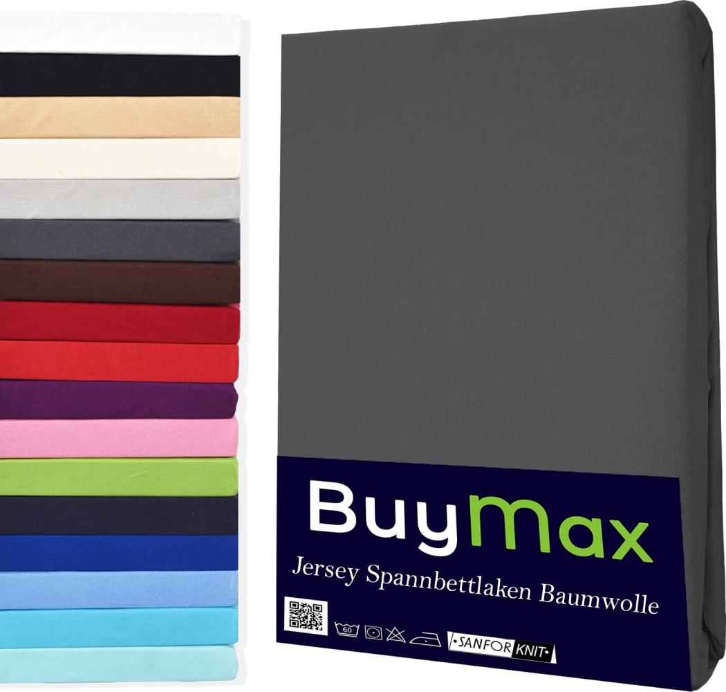 Buymax Spannbettlaken 80x200 cm Doppelpack 100% Baumwolle Spannbetttuch Bettlaken Jersey, Matratzenhöhe bis 25 cm, Farbe Anthrazit Bild 1