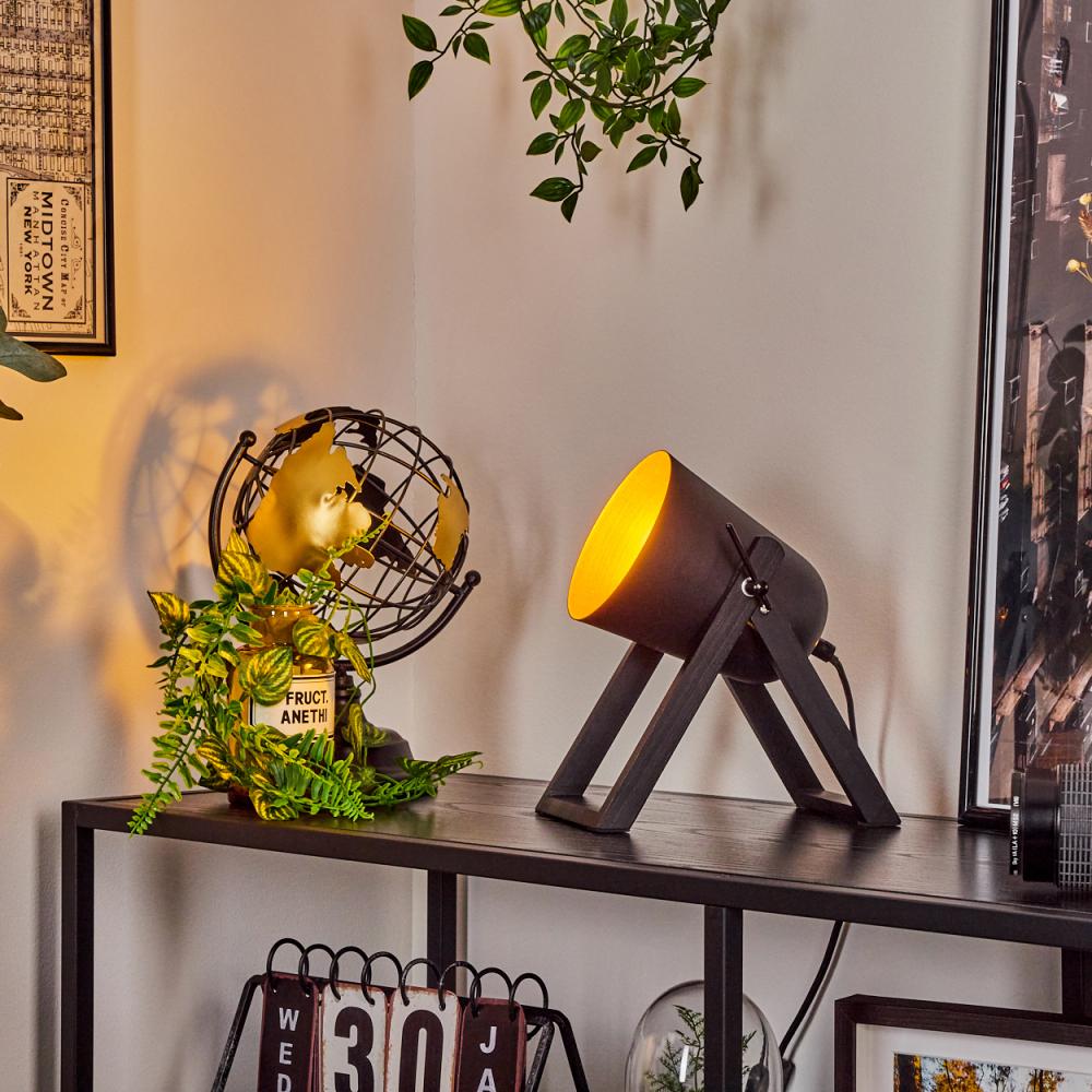 hofstein Tischleuchte »Montasola« Nachttischlampe aus Holz/Metall, Natur/Schwarz/Goldfarben, ohne Leuchtmittel, Tischlampe mit schwenkbarem Schirm, E27 u. An-/Ausschalter Bild 1