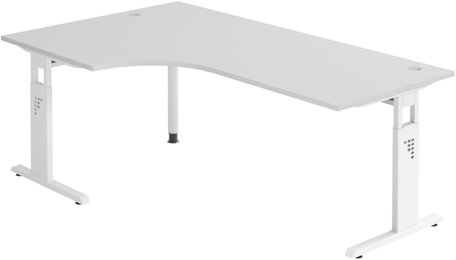 bümö höhenverstellbarer Eckschreibtisch O-Serie 200x120 cm in grau, Gestell in weiß - Schreibtisch L Form, großer Tisch für's Büro, Computertisch höhenverstellbar, OS-82-5-W Bild 1