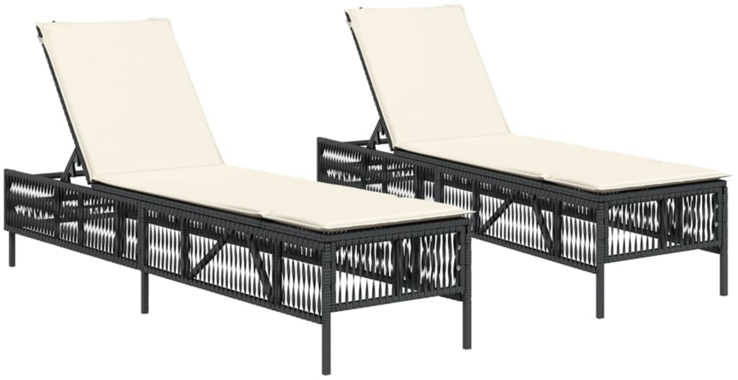 vidaXL Sonnenliegen mit Auflagen 2 Stk. Schwarz Poly Rattan 3261596 Bild 1