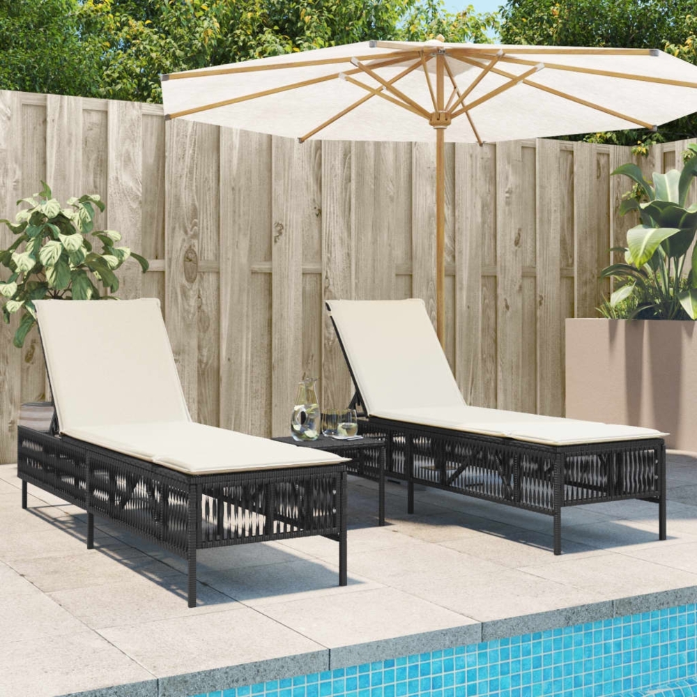 vidaXL Sonnenliegen mit Auflagen 2 Stk. Schwarz Poly Rattan 3261596 Bild 1