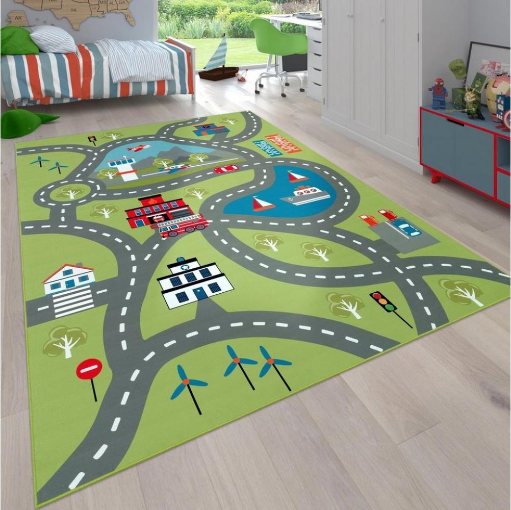 Paco Home Kinder-Teppich Für Kinderzimmer, Spiel-Teppich Mit Straßen-Motiv rutschfest In Grün, Grösse:200x290 cm Bild 1