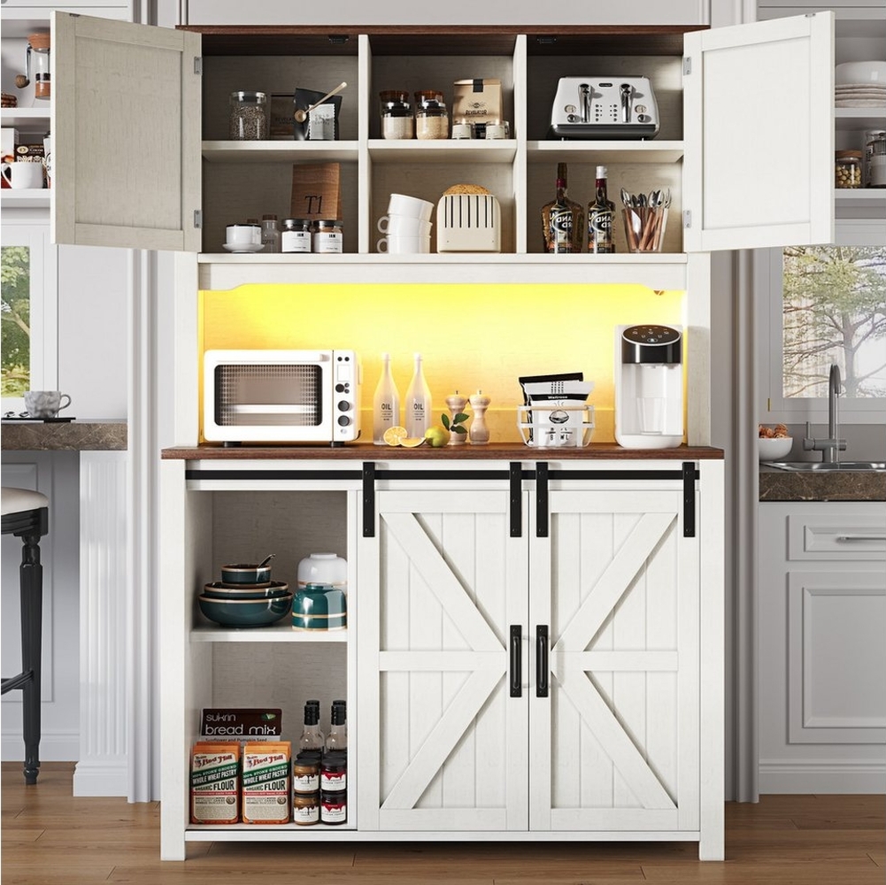 Flieks Küchenbuffet mit LED-Beleuchtung, 2 Schubladen und Schiebetüren (115×40×174,7 cm, 1-St) Hoschschrank Küchenschrank Buffetschrank mit verstellbare Ablagen Bild 1