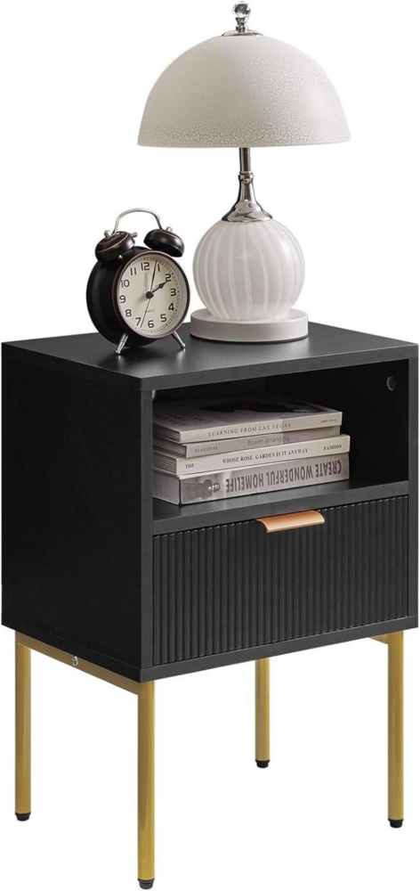IBUYKE Nachttisch Mid-Century Moderner Schublade Schwarz Goldrahmen Bild 1