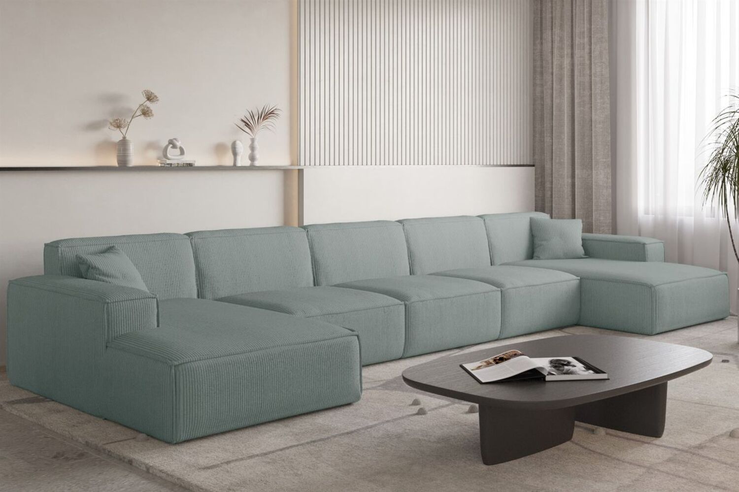 Wohnlandschaft Sofa U-Form CELES PREMIUM XL in Stoff Scala Saphirblau Bild 1