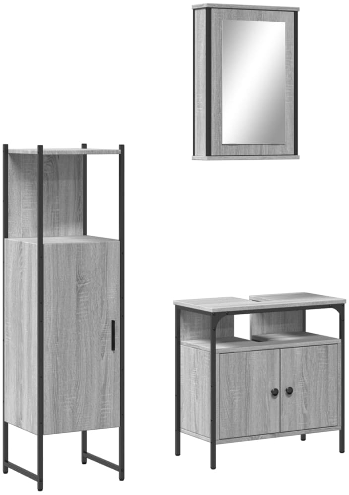 vidaXL 3-tlg. Badmöbel-Set Grau Sonoma Holzwerkstoff 3214818 Bild 1