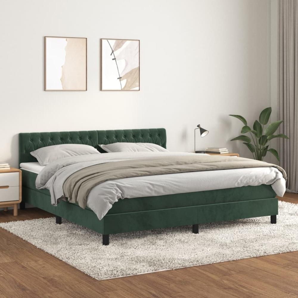 vidaXL Boxspringbett mit Matratze Dunkelgrün 180x200 cm Samt 3141500 Bild 1