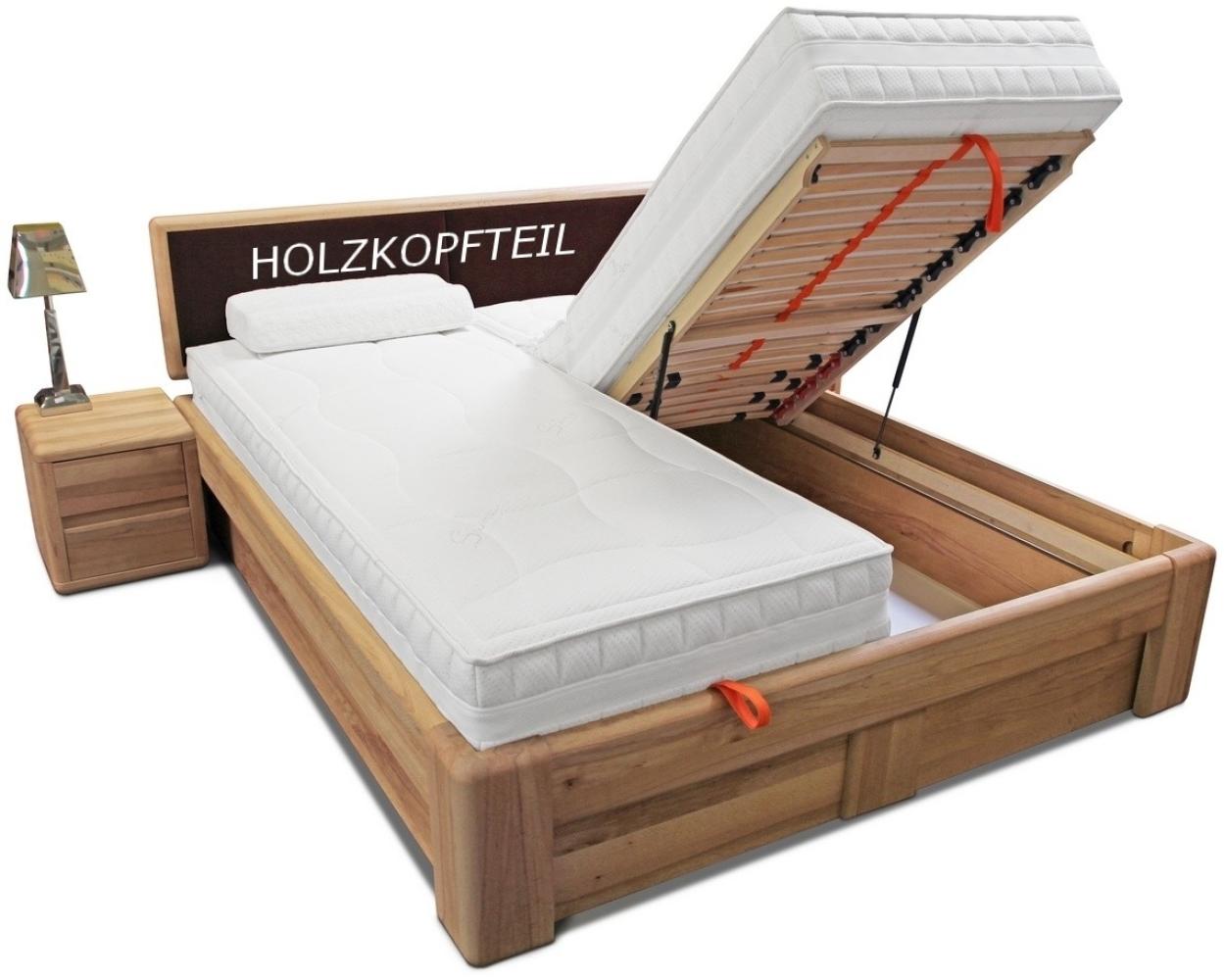 Doppelbett 160x200 mit Bettkasten Lattenrost Kernbuche mit Holzkopfteil Verona Bild 1