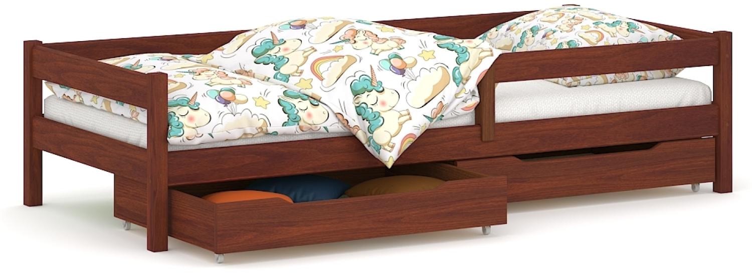 WNM Group Kinderbett fr Mdchen und Jungen Felix - Jugenbett aus Massivholz - Bett mit 2 Schubladen und Lattenrost - Funktionsbett - Palisander - 80 x 160 cm Bild 1