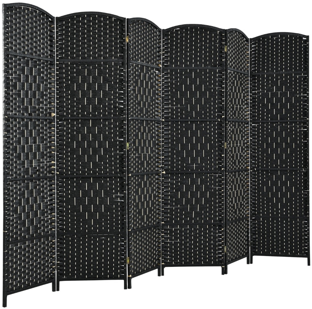 6 TLG. Trennwand mit Papierfaser & Pappelholzrahmen Klappbarer Raumteiler Schwarz Bild 1