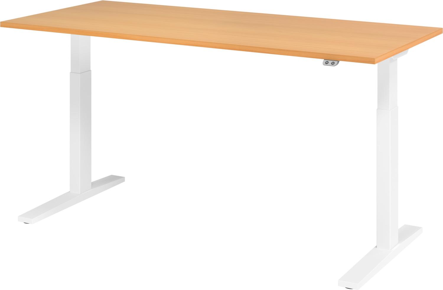 bümö elektrisch höhenverstellbarer Schreibtisch 180x80 cm in Buche, Gestell weiß - Schreibtisch höhenverstellbar elektrisch, elektrischer Schreibtisch & Gaming Tisch, XMKA-Serie Bürotisch, XMKA19-6-W Bild 1