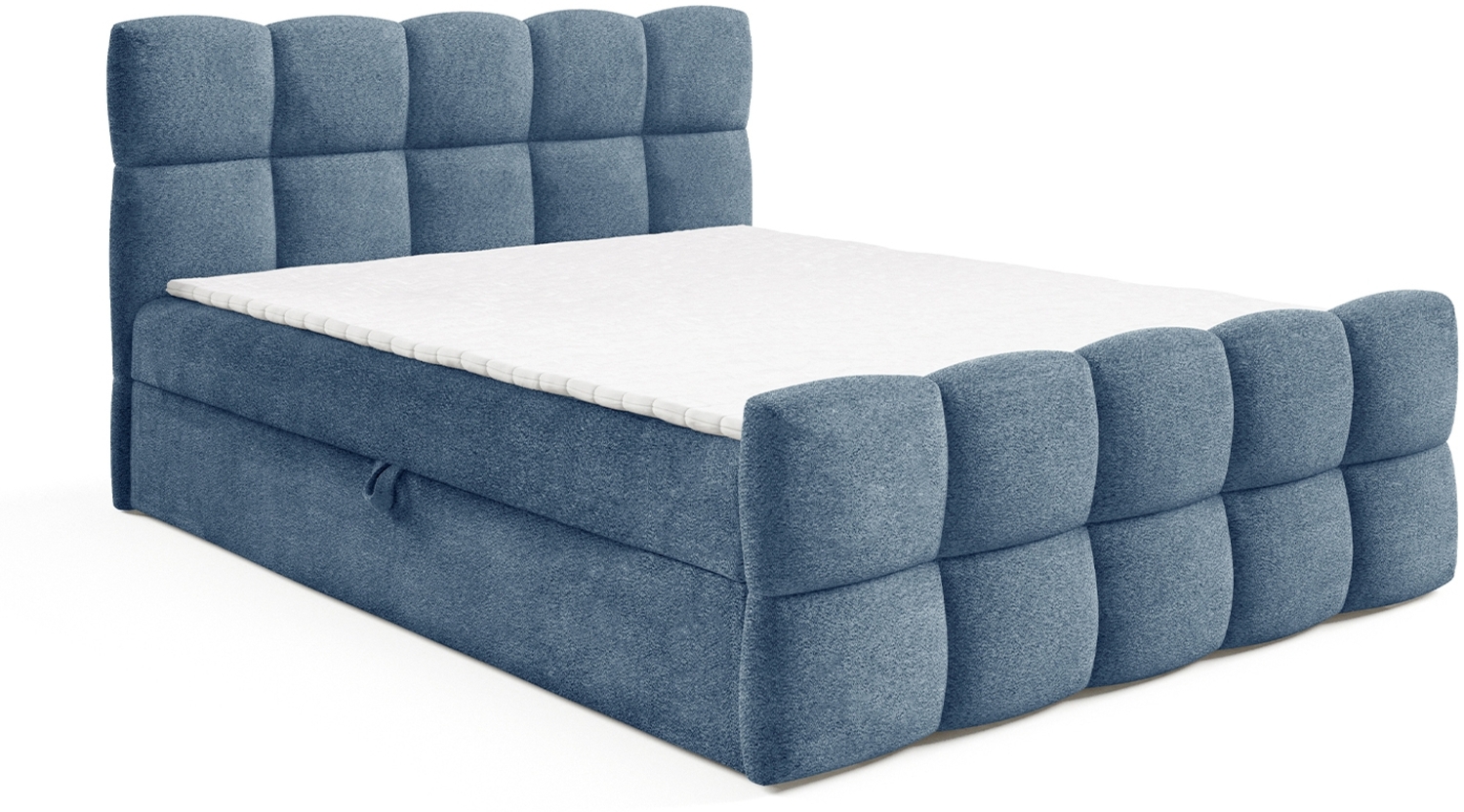 MEBLINI Boxspringbett VALENTO 160x200 cm mit Bettkasten - H3/Blau Boucle Polsterbett - Doppelbett mit Topper & Bonellfederkern-Matratze Bild 1