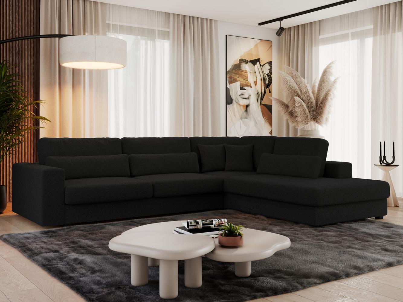 Freistehendes Ecksofa mit lose Kissen, L-form - SAVONA - rechts - Schwarz Boucle Bild 1