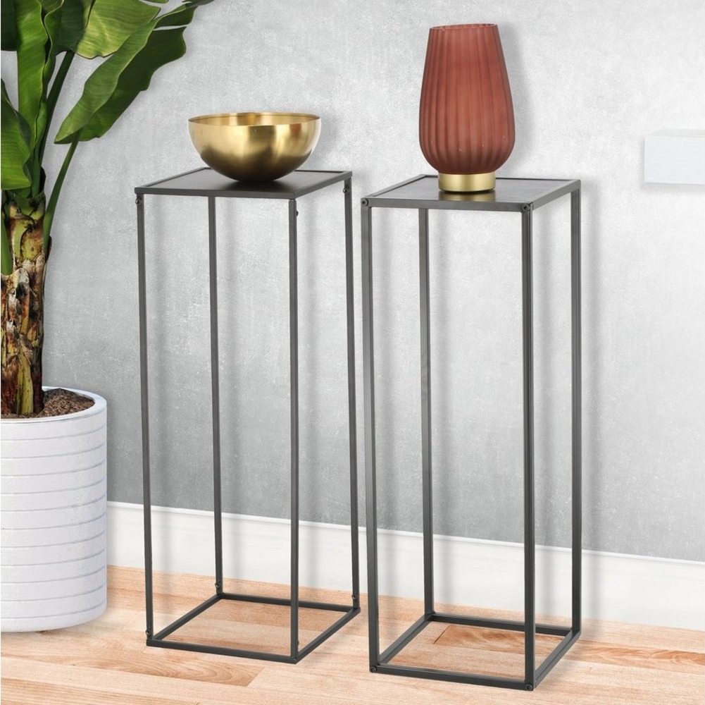 Spetebo Beistelltisch Metall Beistelltisch eckig 2er Set - 70 cm (2er Set, 2-St, Beistelltisch aus Metall), Blumenhocker in anthrazit im Set - Höhe ca. 70 cm Bild 1