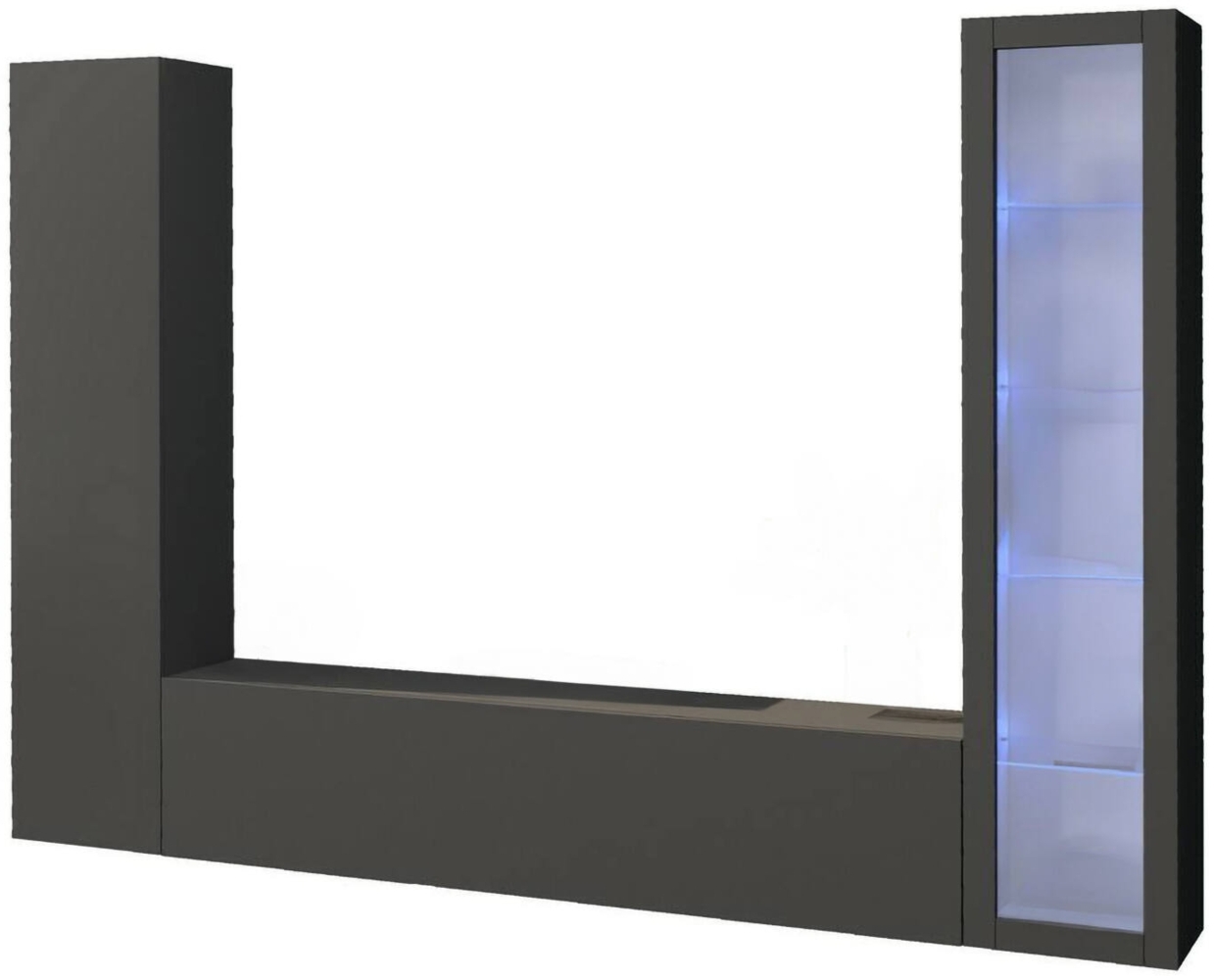 Dmora Ausgestattete Wand Felicina, 3-türiges TV-Ständer-Wohnzimmerset, Mehrzweck-Wohnzimmermöbel mit Vitrine und LED-Licht, 100 % Made in Italy, 260 x 30 x 180 cm, Anthrazit, Bild 1