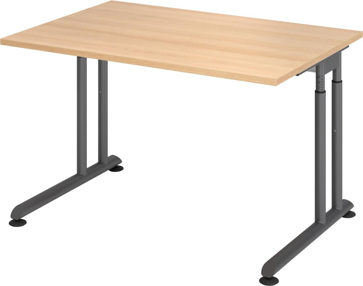 bümö höhenverstellbarer Schreibtisch Z-Serie 120x80 cm in Eiche, Gestell in Graphit - PC Tisch klein für's Büro manuell höhenverstellbar, Computertisch verstellbar, ZS-12-E-G Bild 1