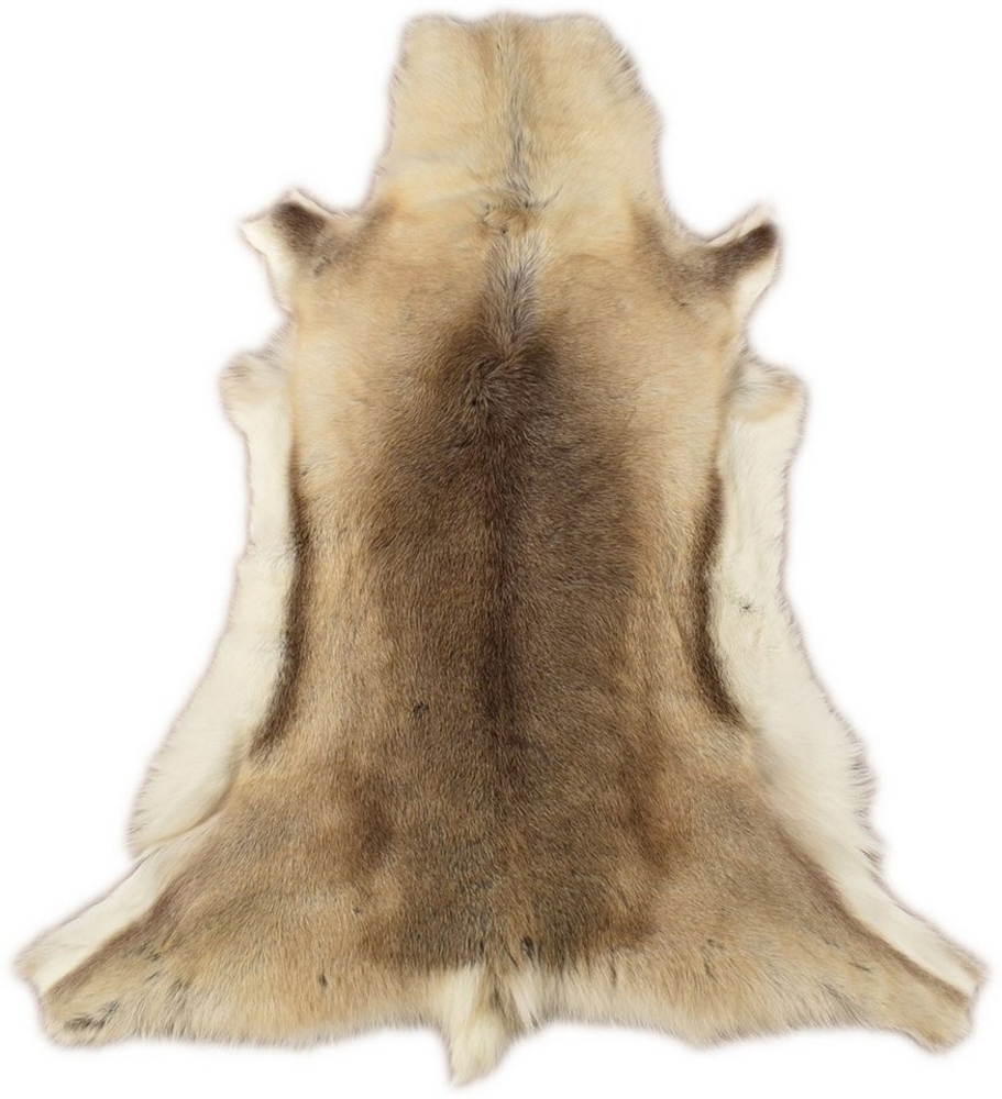 KUHFELL online & NOMAD Fellteppich Echtes Rentier Fell Dekofell Grau Beige Natur ca. 120 x 100 cm Bild 1