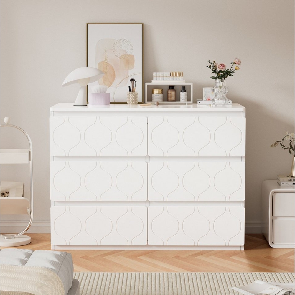 Celya Kommode Sideboard mit 6 Schubladen, Weiß Kommode für Wohnzimmer und Schlafzimmer Bild 1