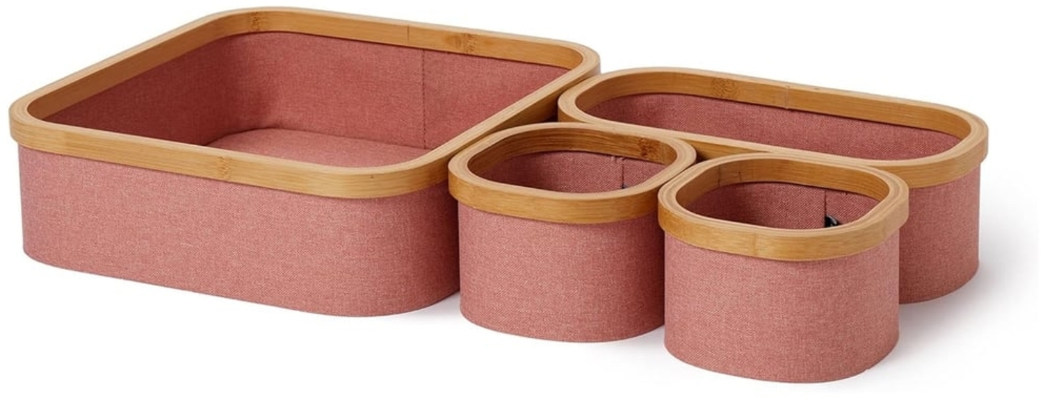 Lumaland Bambus-Aufbewahrungsbox 4er-Set rosa 30 x 30 x 10 cm/29,9 x 14,8 x 10 cm/14,8 x 14,8 x 10 cm Bild 1