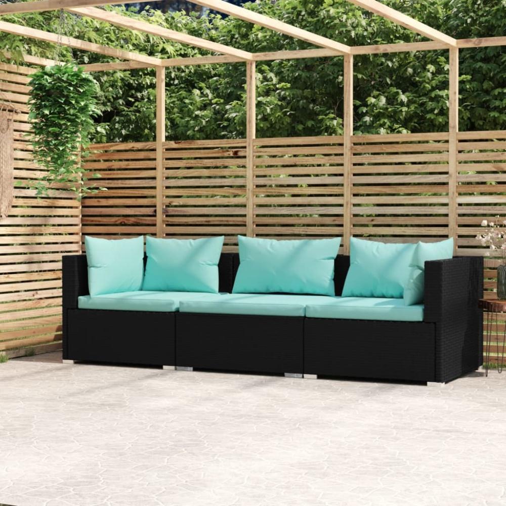 vidaXL 3-Sitzer-Sofa mit Auflagen Schwarz Poly Rattan 317533 Bild 1