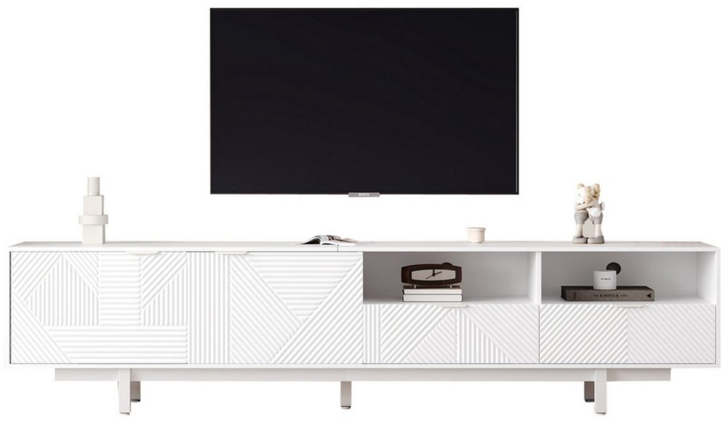 Merax Lowboard mit geometrischen Linien, TV-Schrank mit 2 Türen, 2 Schubladen und 2 offene Fächer, Breit: 200cm Bild 1