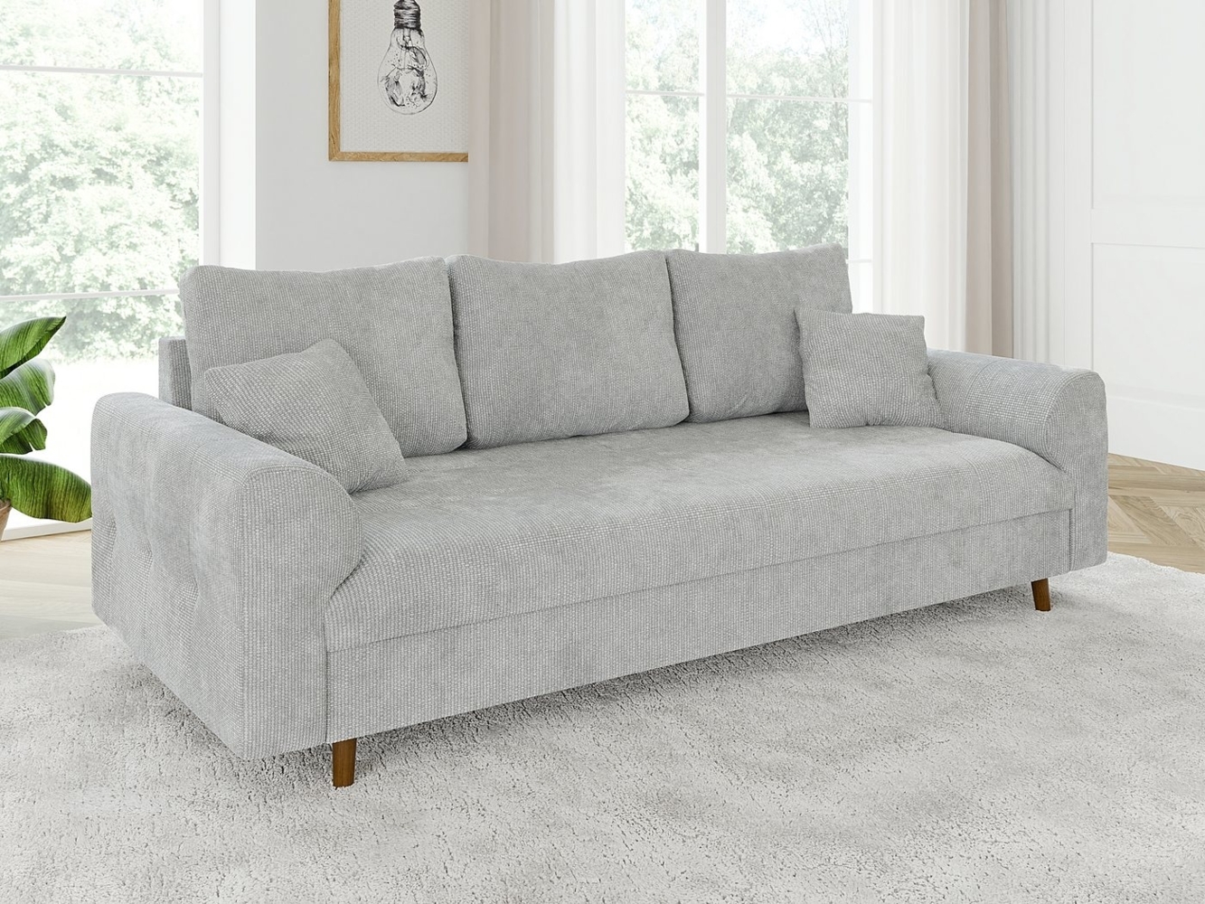 S-Style Möbel 3-Sitzer Sofa Kristian mit Braun Holzfüßen aus Chenille-Stoff, mit Wellenfederung Bild 1