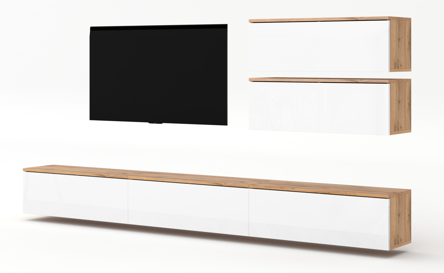 AX LIVING Anbauwand Loriano V Wohnwand Eiche Wotan/weiß Hochglanz 300 Bild 1