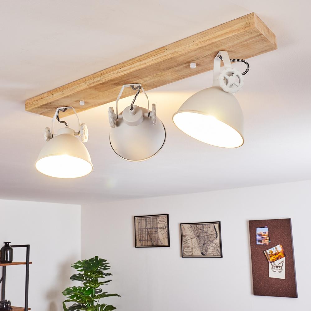 hofstein Deckenleuchte »Mot« Deckenlampe aus Metall/Holz in Weiß/Natur, ohne Leuchtmittel, mit verstellbaren Strahlern, 3xE14, Retro/Vinatge Design Bild 1