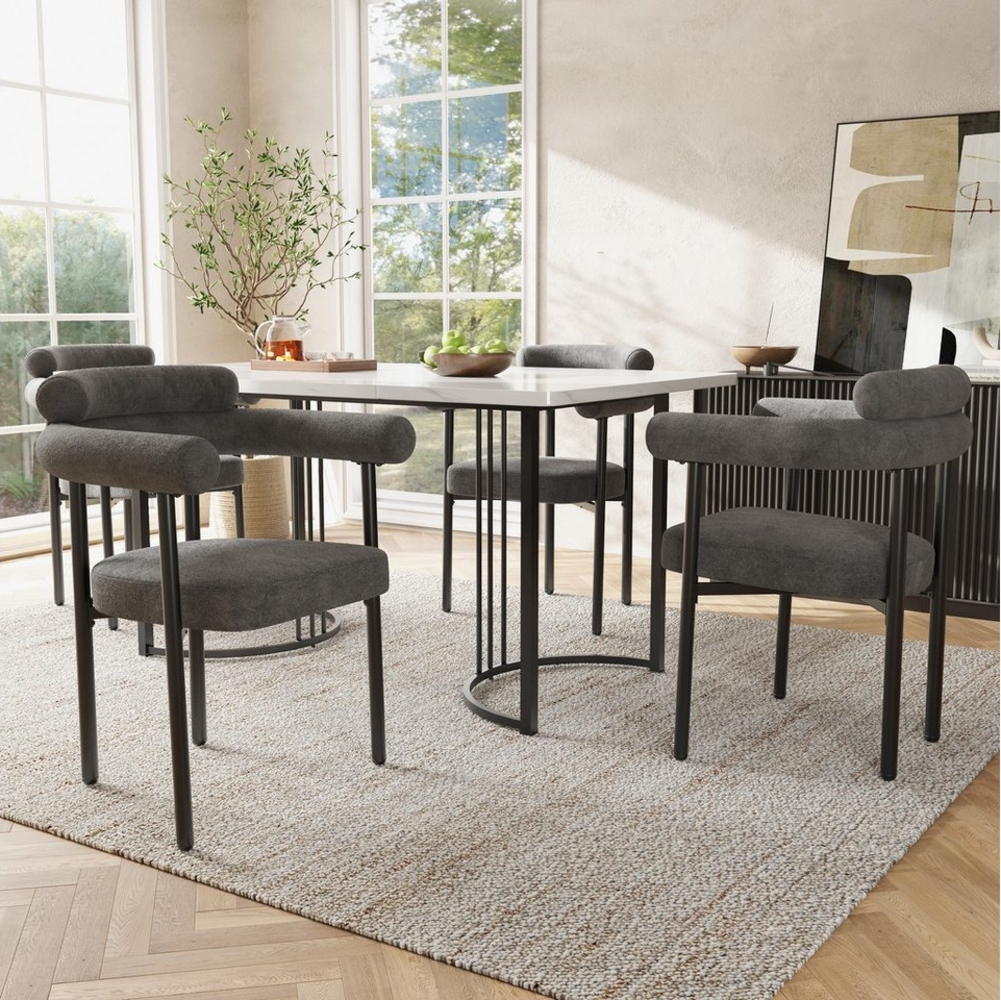 Tongtong Essgruppe moderner Küchentisch Set, MDF Tischplatte, Samt Stuhl mit Eisenbeinen, (geeignet für Esszimmer und Wohnzimmer, 5-tlg), 140x80cm Esstisch mit 4 Stühlen Set, Grau Bild 1