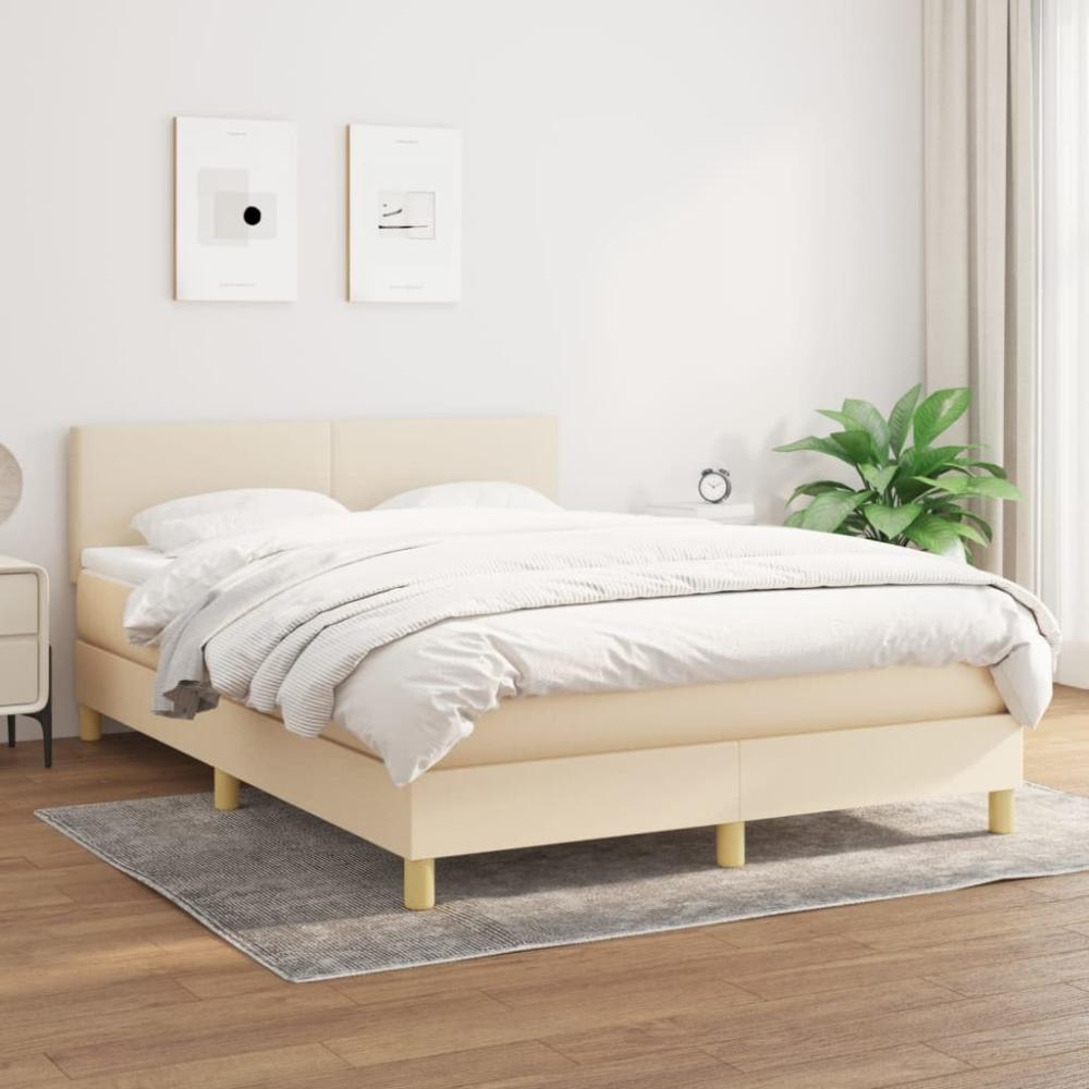 vidaXL Boxspringbett mit Matratze Creme 140x190 cm Stoff 3140454 Bild 1