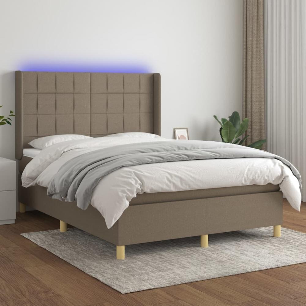 vidaXL Boxspringbett mit Matratze & LED Taupe 140x200 cm Stoff 3138881 Bild 1