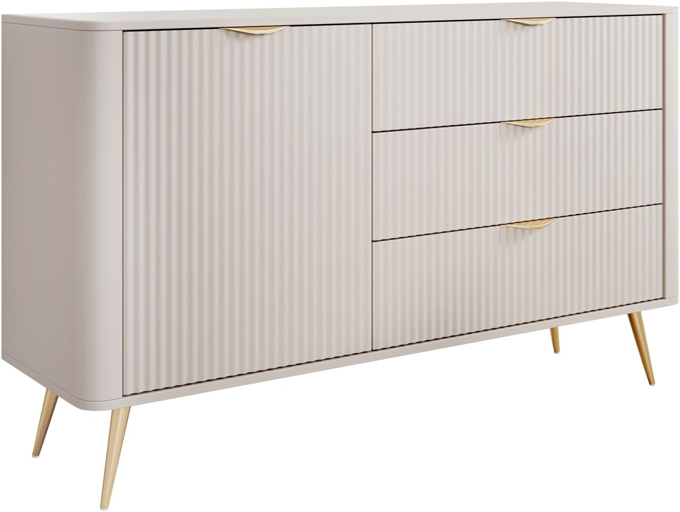 Kommode Literpo 1D3S, geriffelte Fronten, Metallfüße, Aluminiumgriffe (Farbe: Beige) Bild 1