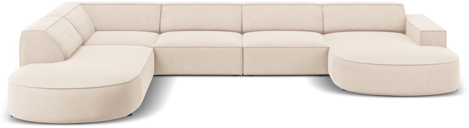 Micadoni 'Jodie' 7-Sitzer-Sofa, Panorama-Ecke, links gerundet, Samtstoff, Beinfarbe Black Plastic, Helles Beige Bild 1