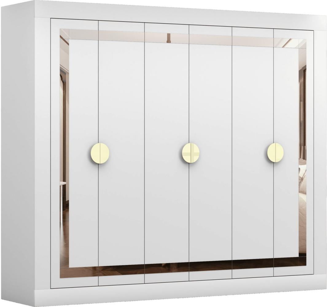 MOEBLO Drehtürenschrank Lumine 2 - 230 cm (Kleiderschrank Schrank Garderobe Schlafzimmer Weiß + Gold) Bild 1