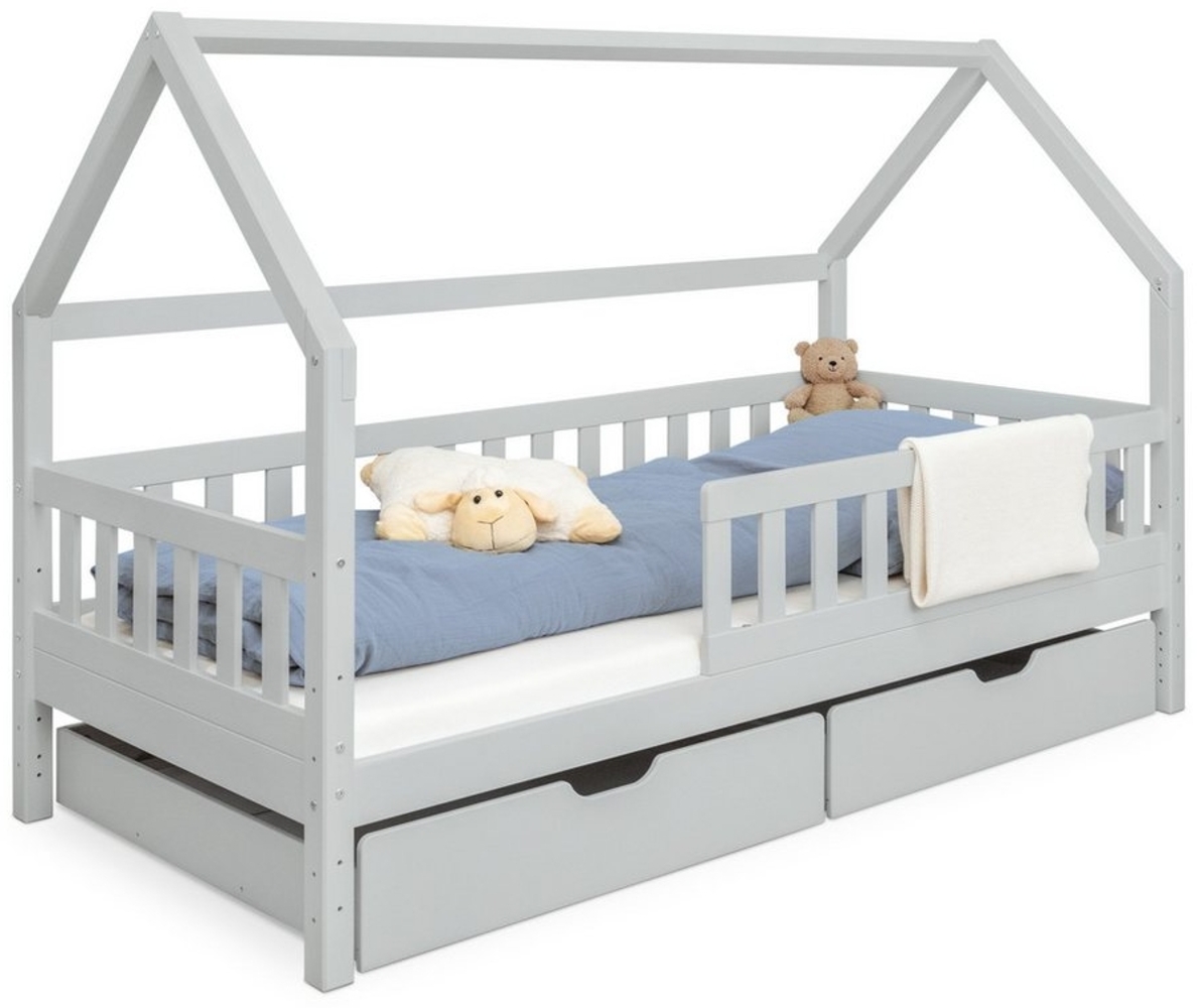 Ehrenkind Hausbett Lille aus massivem Kiefernholz (mit abnehmbarem Rausfallschutz aus massivem Holz, Erhältlich in Natur und Weiß Kinderbett 80x160/90x200 cm), höhenverstellbar, nachhaltiges Kiefernholz, hergestellt in Europa Bild 1