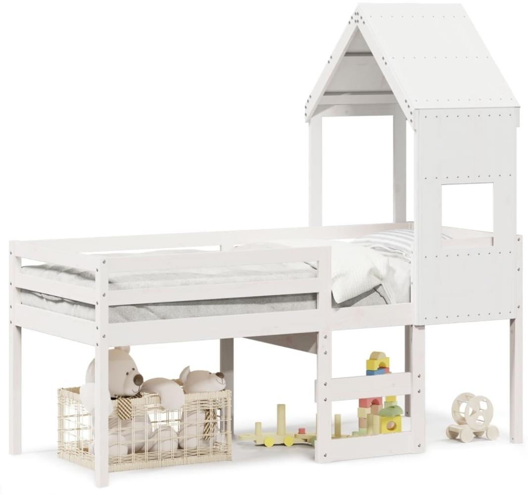 vidaXL Hochbett mit Dach Weiß 75x190 cm Massivholz Kiefer 3282020 Bild 1