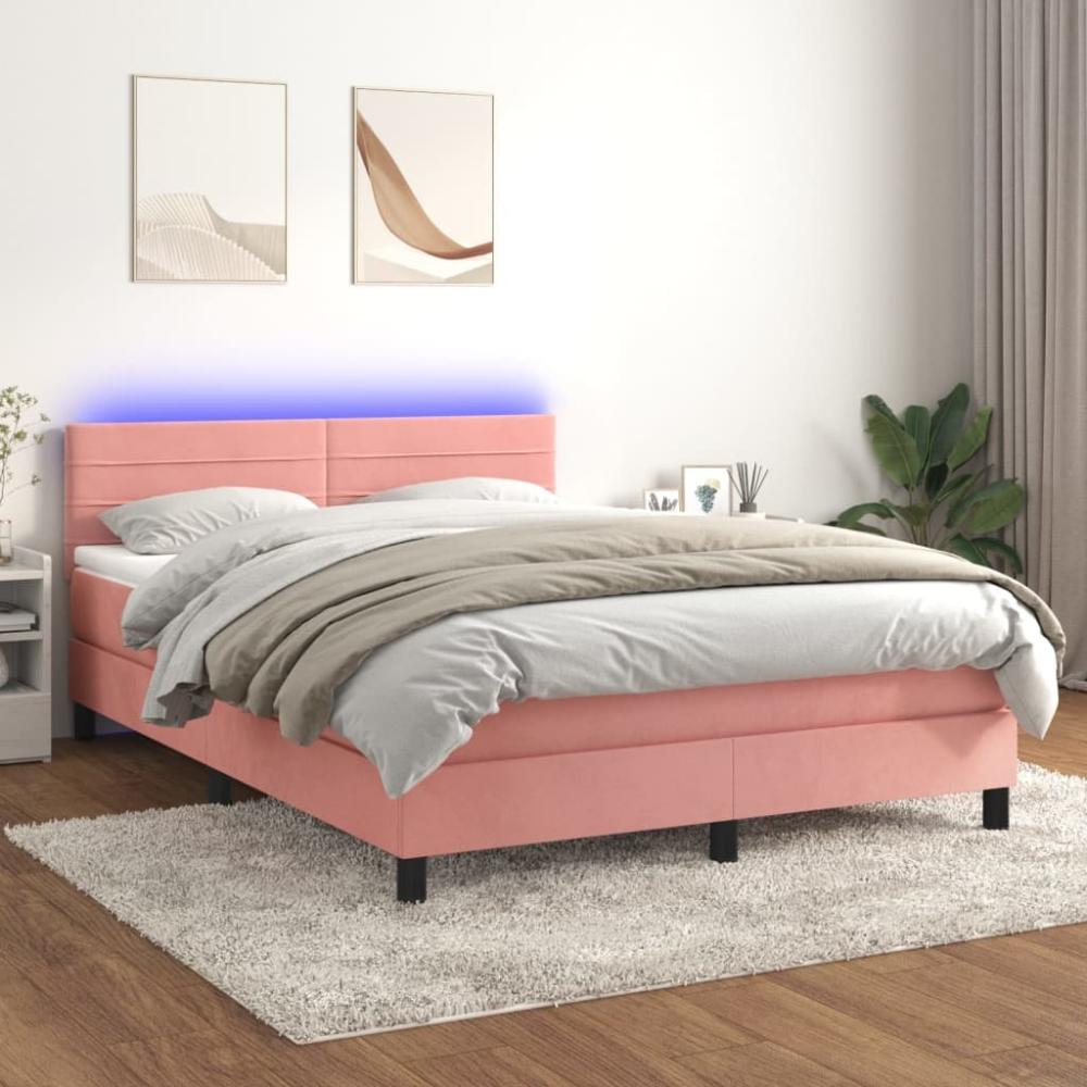 vidaXL Boxspringbett mit Matratze & LED Rosa 140x200 cm Samt 3134470 Bild 1