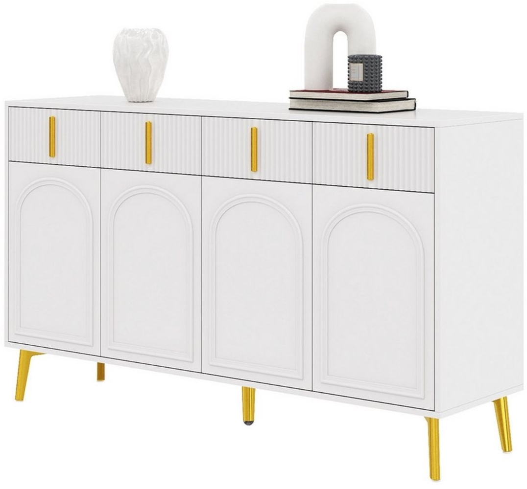 Ulife Kommode Sideboard mit goldenen Griffen und Beinen, 4 Türen, 4 Schubladen (1 St), mit herausnehmbarem Laminat, 140*37,8*82 cm Bild 1