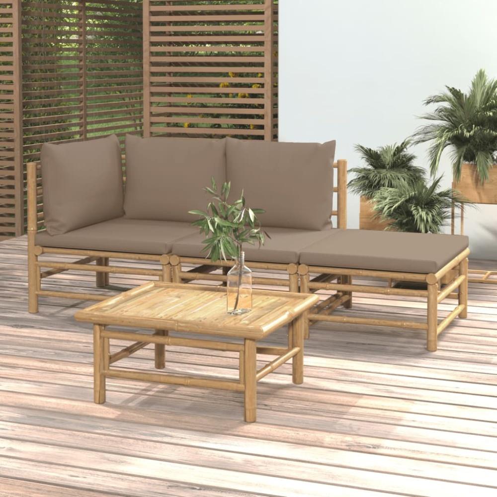 vidaXL 4-tlg. Garten-Lounge-Set mit Taupe Kissen Bambus 3155112 Bild 1