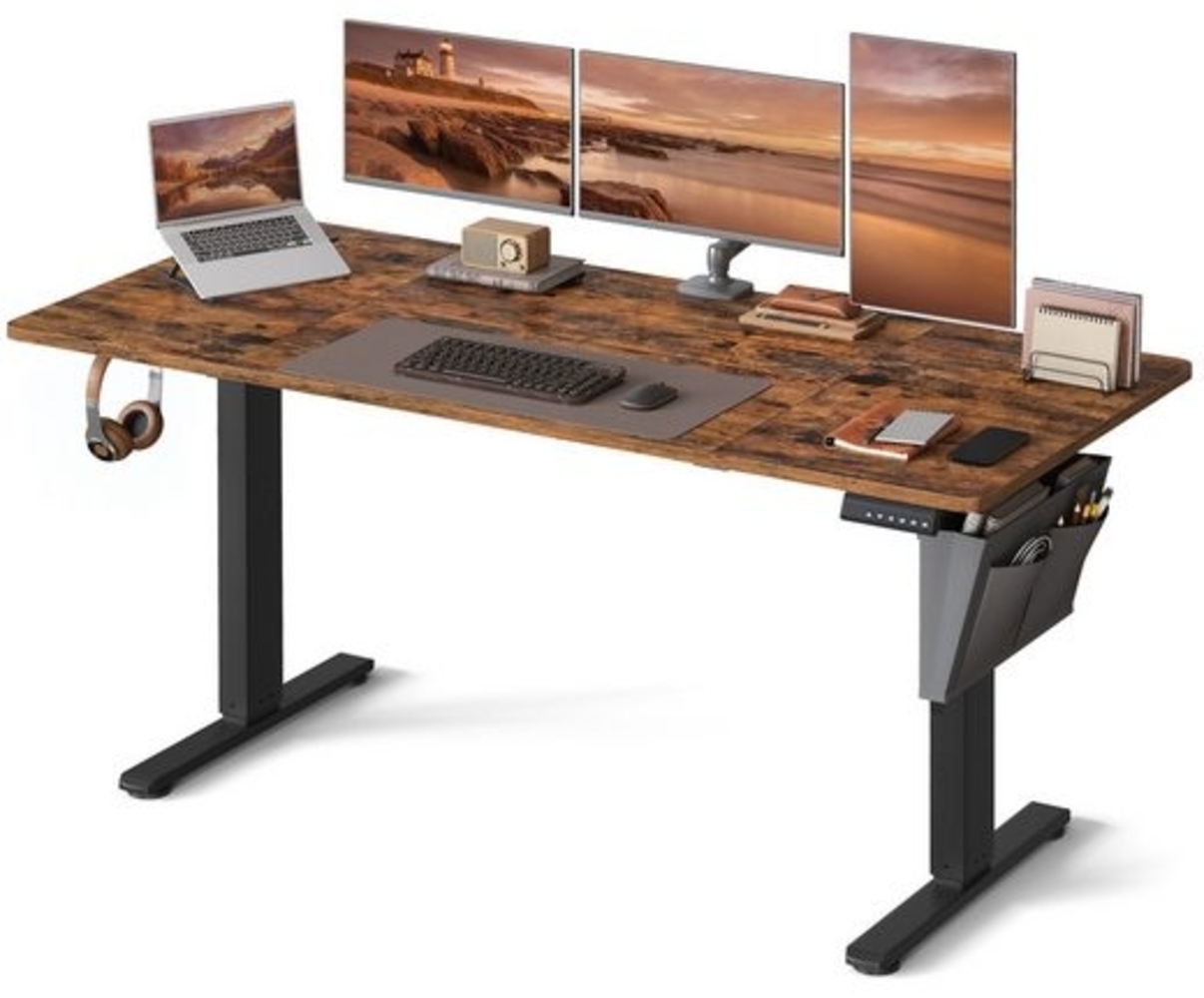Songmics Schreibtisch mit Stoff-Organizer, elektrisch höhenverstellbar, Memory-Funktion für 4 Höhen, Holz vintagebraun, 70x160 x (72-120) cm Bild 1