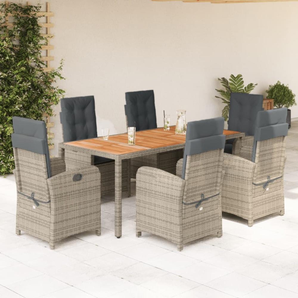 vidaXL 7-tlg. Garten-Essgruppe mit Kissen Grau Poly Rattan Bild 1