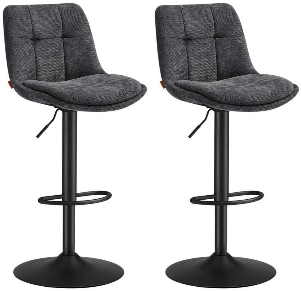 VASAGLE Barhocker 2er Set, Barstühle höhenverstellbar, drehbare Küchenhocker, Flanell, mit Rückenlehne und Fußstütze, Esszimmer, Theke, Stahl, grau Bild 1