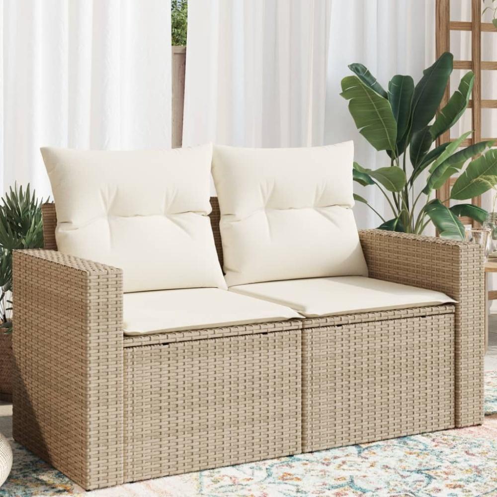 vidaXL Gartensofa mit Kissen 2-Sitzer Beige Poly Rattan 366060 Bild 1